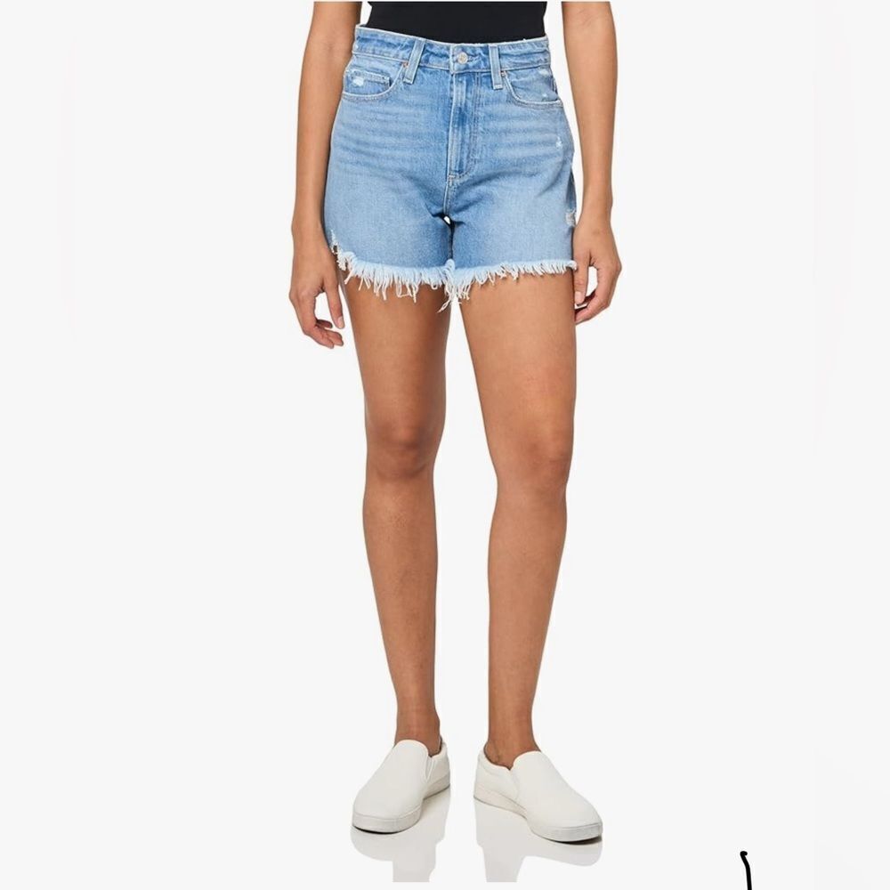 PAIGE Dani Light Blue Frayed Jean Shorts